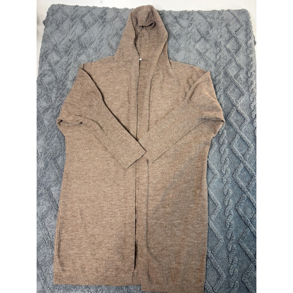 Women's Open Front Hooded Long Sweater, SZ: L, Brown